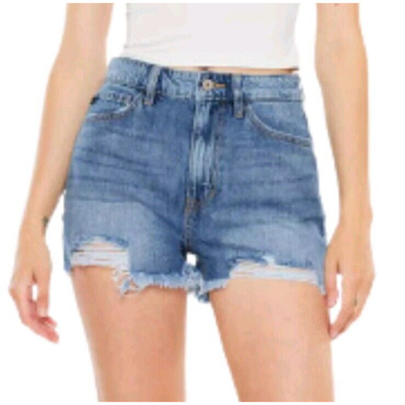 KANCAN Ivanna Ultra High Rise Mom Jean Short Denim Raw Hem 11 / 29 Distressed - Picture 2 of 12